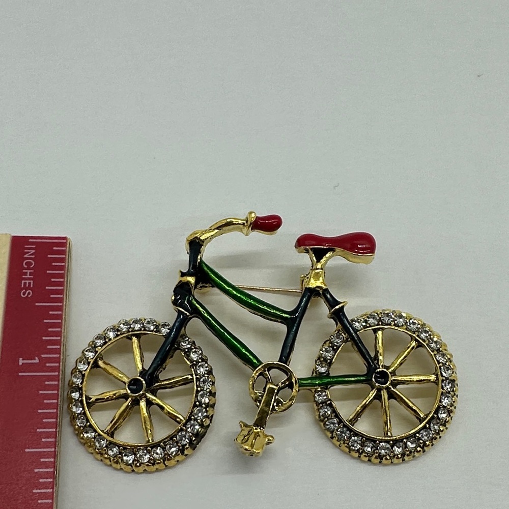 Elegant Gold and Red Bicycle Brooch - Picture 5 of 5
